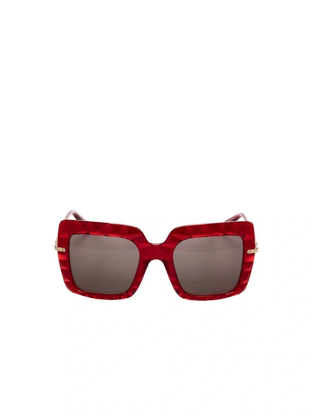Dolce & Gabbana Women's Red Faceted Square Frame Sunglasses with Dark Lenses